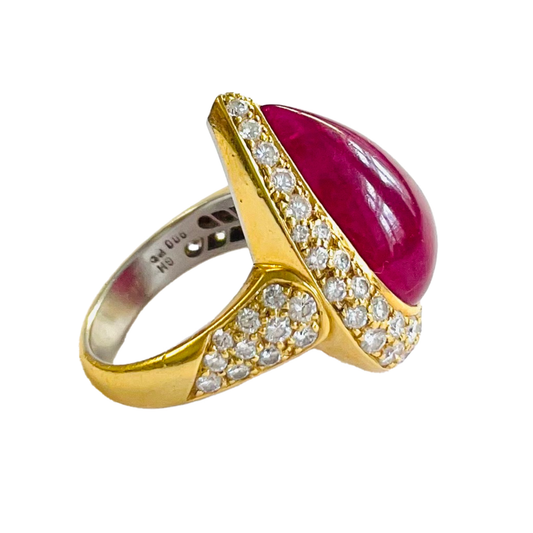 Hemmerle 1980s Platinum & 18KT Yellow Gold African Unheated Ruby & Diamond Ring side