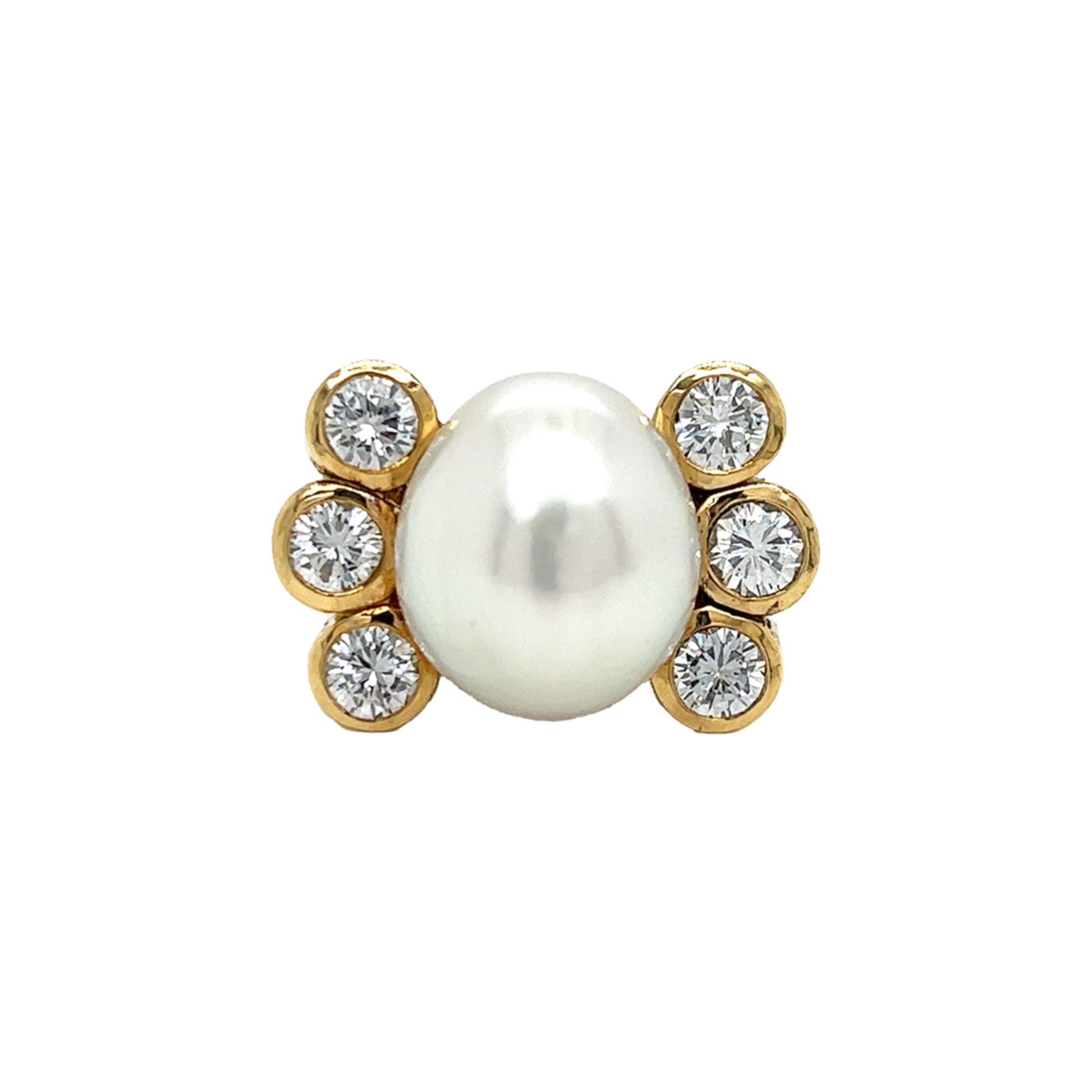 David Webb Post-1980s 18KT Yellow Gold & Platinum Natural Pearl & Diamond Ring front view