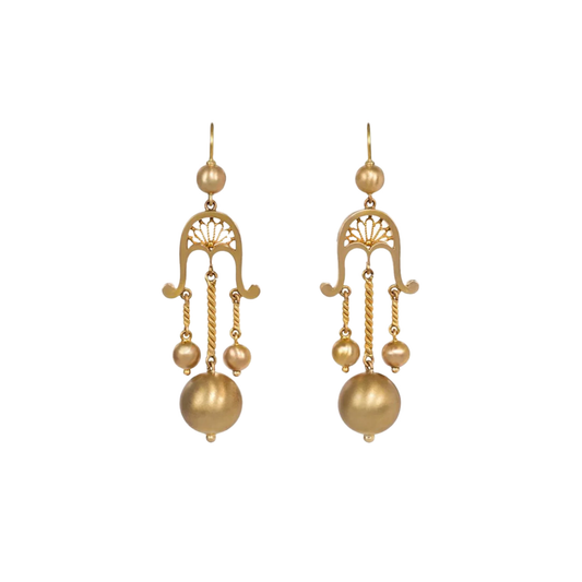 Victorian 14KT Yellow Gold Girandole Earrings front