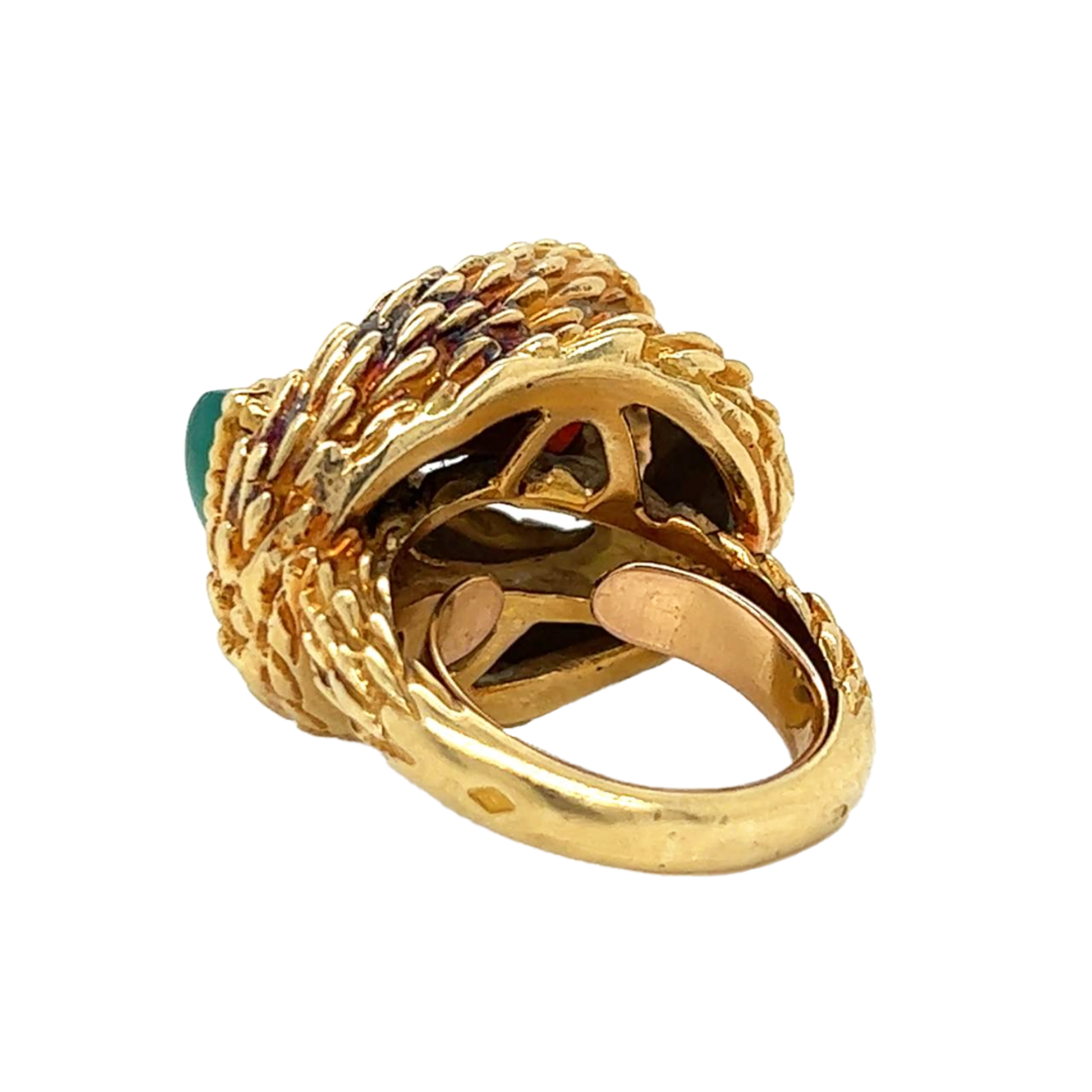 Boucheron Paris 1960s 18KT Yellow Gold Coral & Chrysoprase Ring back