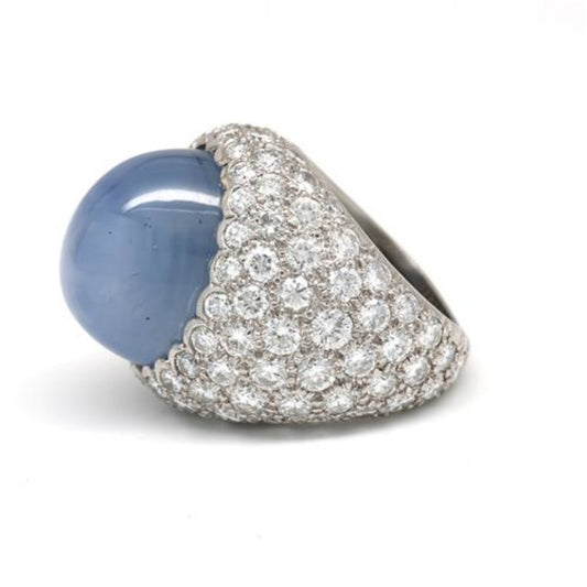 Post-1980s Platinum Star Sapphire & Diamond Ring side