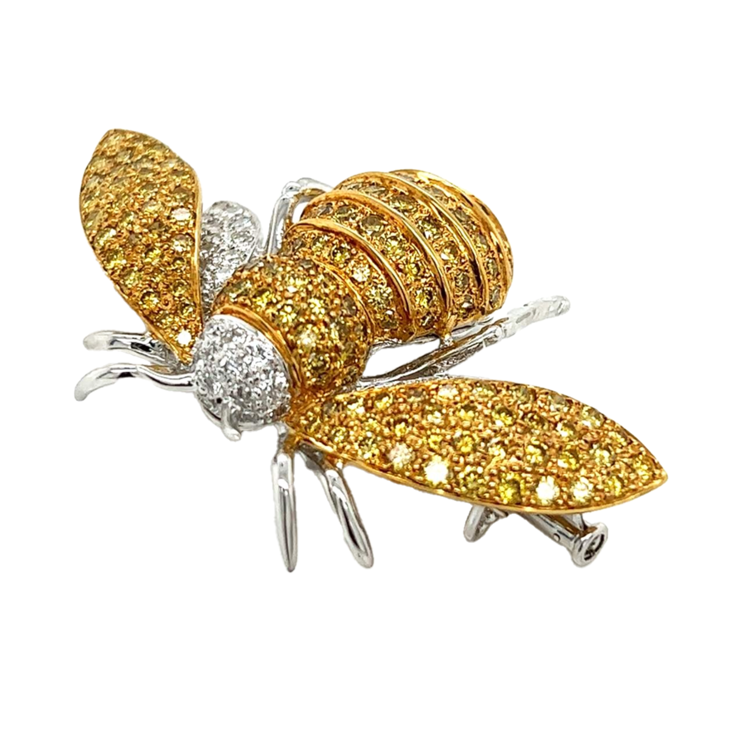 Post-1980s 18KT Yellow & White Gold Diamond Bumble Bee Brooch side and top