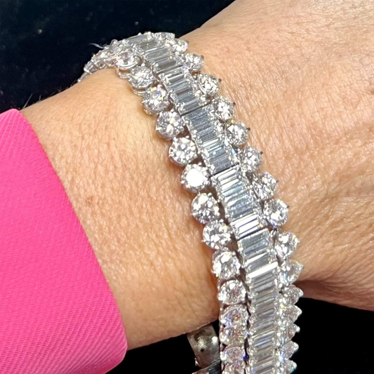 1980s Platinum Diamond Bracelet worn on wrist
