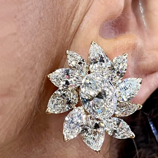 Post-1980s 18KT Yellow Gold Diamond Earrings worn on ear