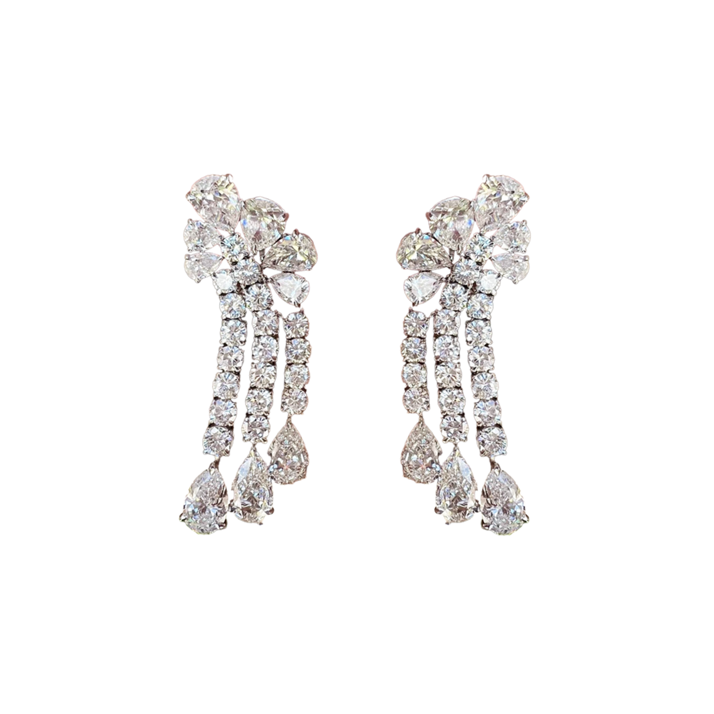 Post-1980s Platinum Diamond Earrings front