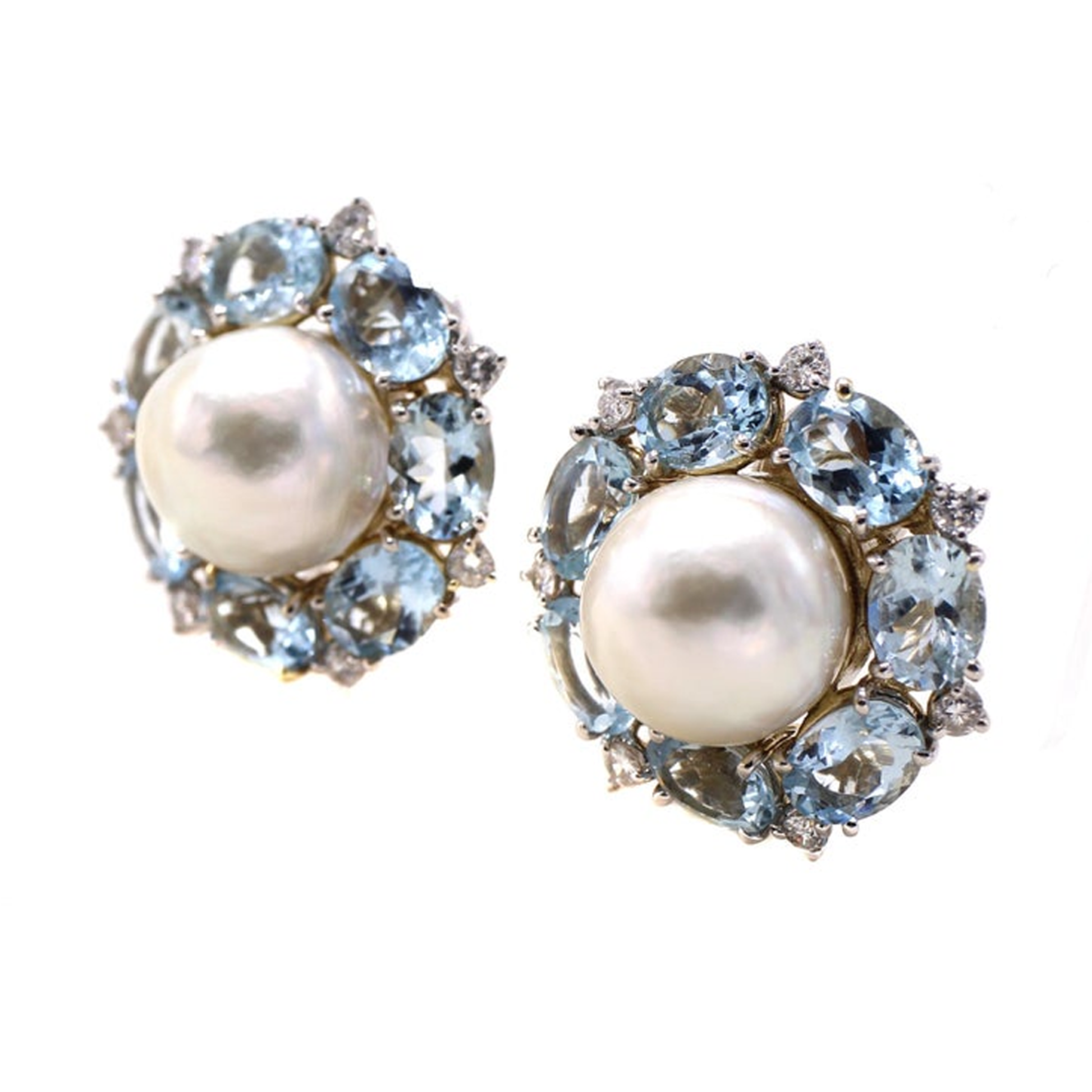 Seaman Schepps 1970s 18KT White Gold Aquamarine & Cultured Pearl Earrings side