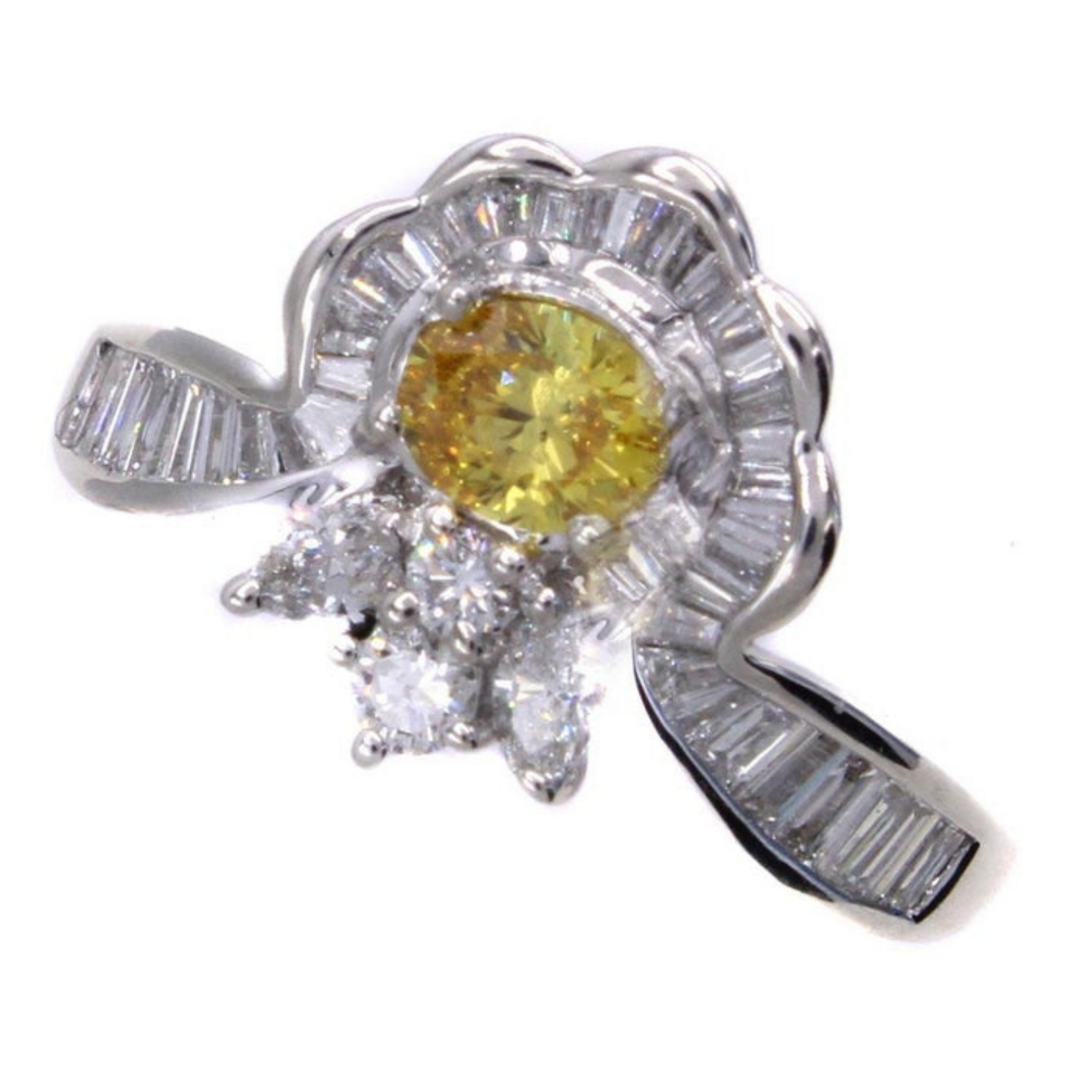 Post-1980s Platinum Fancy Vivid Orange-Yellow Diamond Ring front