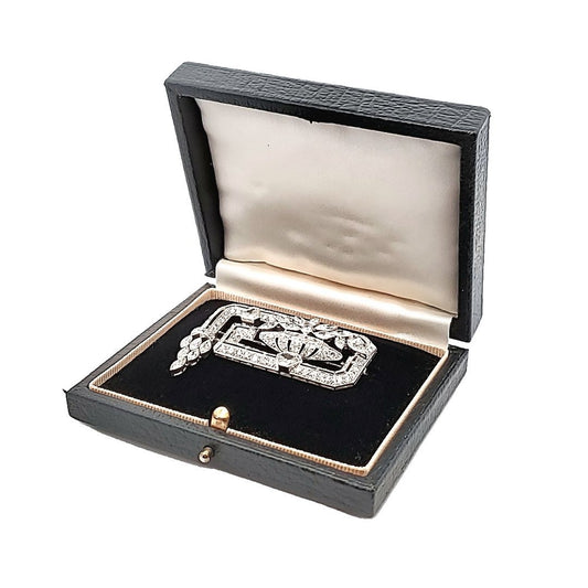 French Art Deco Platinum Diamond Brooch in box