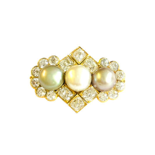 Bolin Victorian 18KT Yellow Gold Natural Pearl & Diamond Brooch/Pendant front