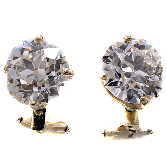 1930s 18KT Yellow Gold Diamond Earrings close-up details