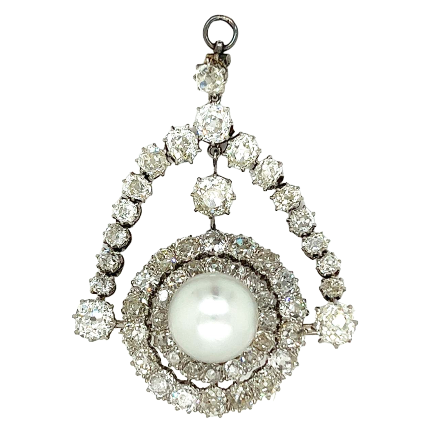 Belle Epoque Platinum Diamond & South Sea Pearl Brooch/Pendant front in pendant orientation