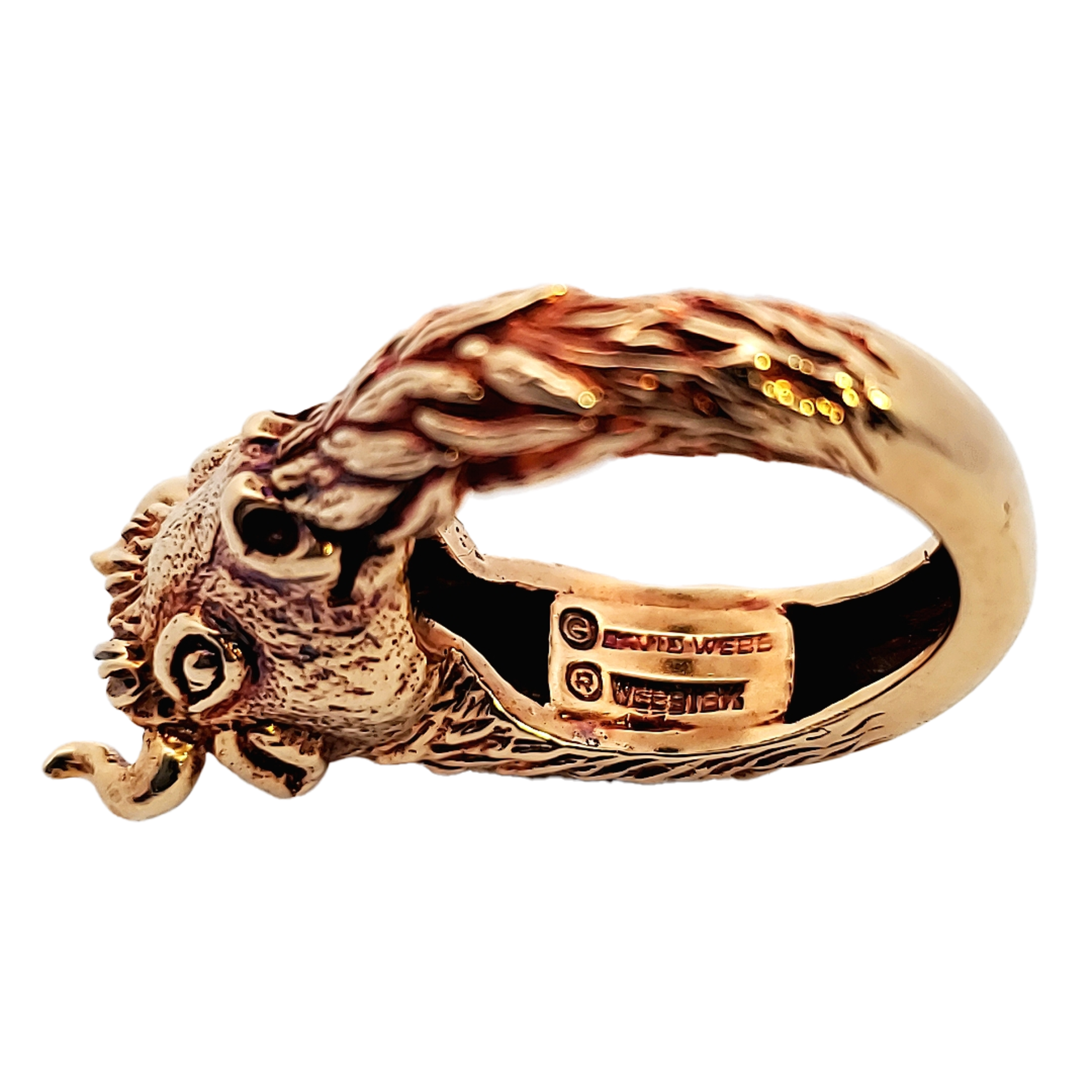 David Webb 1960s 18KT Yellow Gold Ox Ring close-up of signature