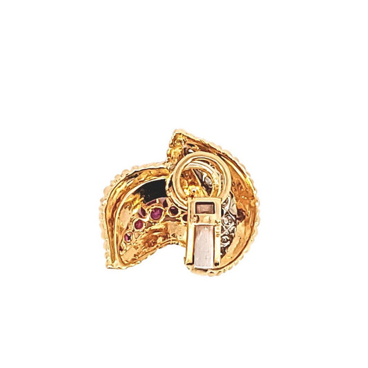 1950s 18KT Yellow Gold Ruby & Diamond Earrings back