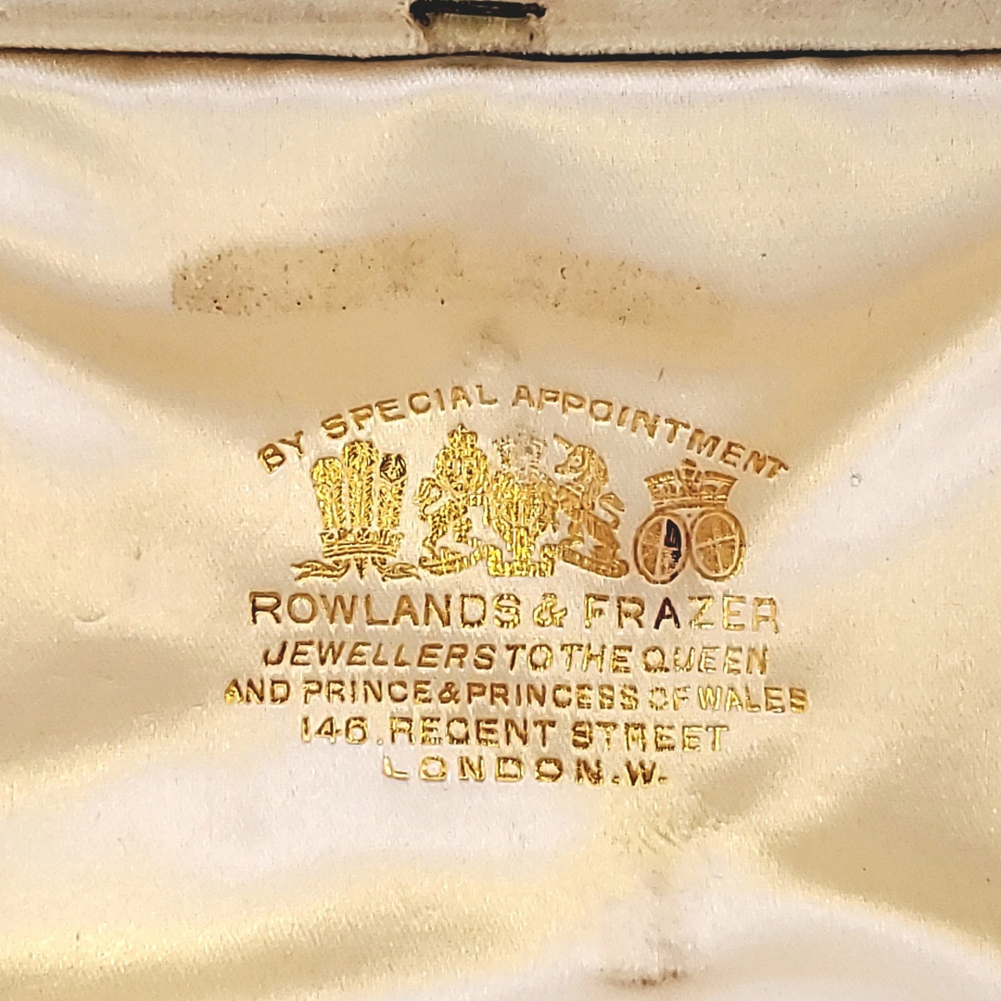 Rowlands & Frazer Antique Silver & 18KT Yellow Gold Diamond & Ruby Brooch / Hair Clip close-up box details