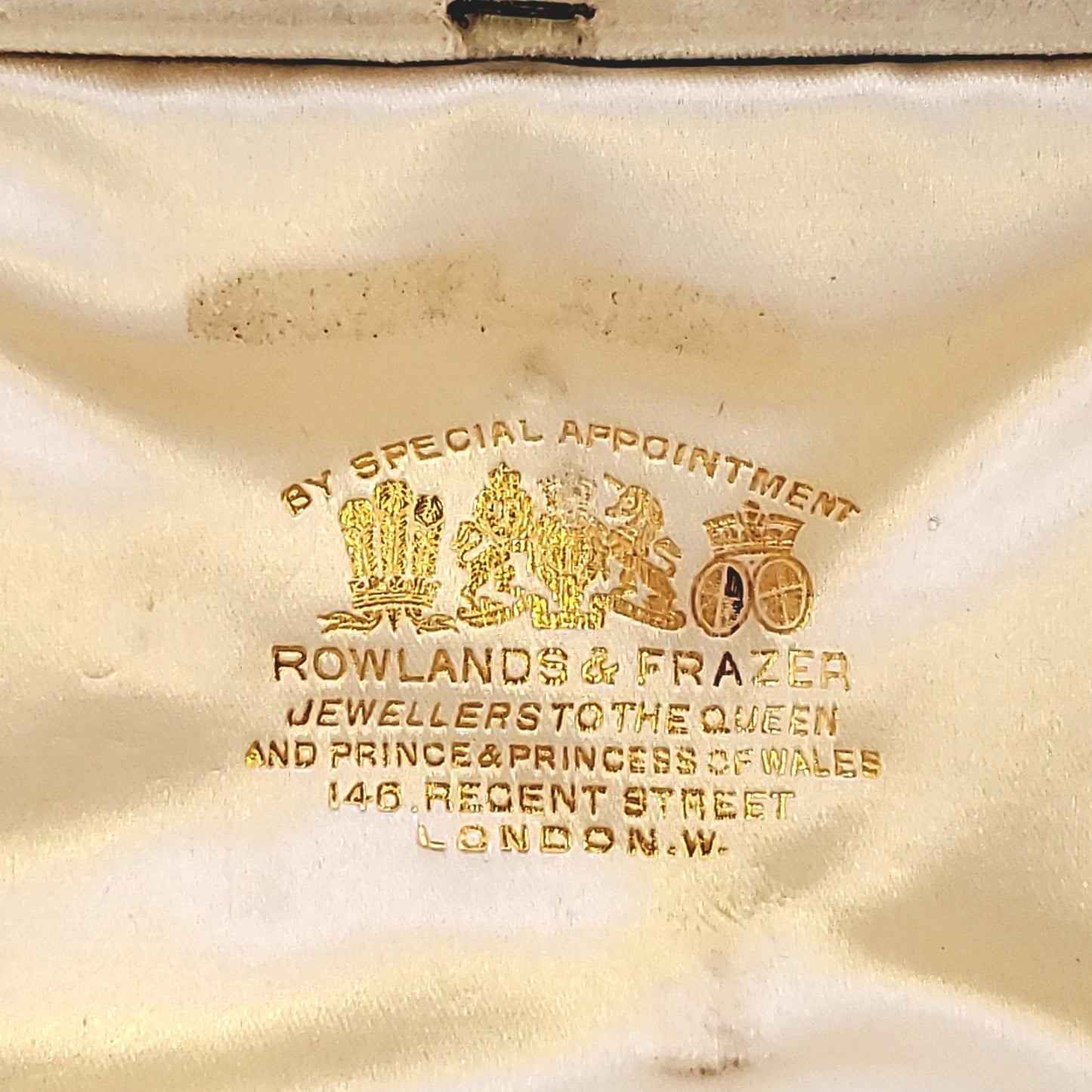 Rowlands & Frazer Antique Silver & 18KT Yellow Gold Diamond & Ruby Brooch / Hair Clip close-up box details