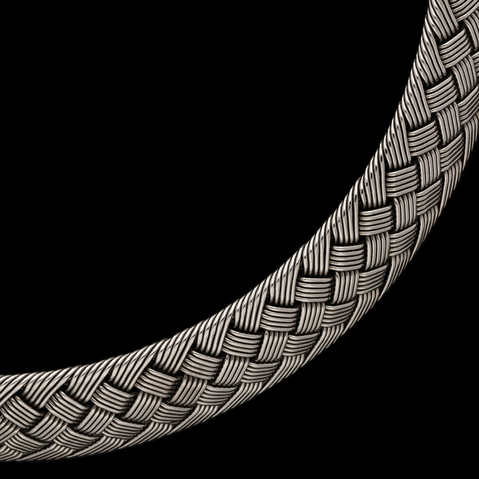 Hermes French Post-1980s 18KT White Gold Woven Torque Necklace close-up front