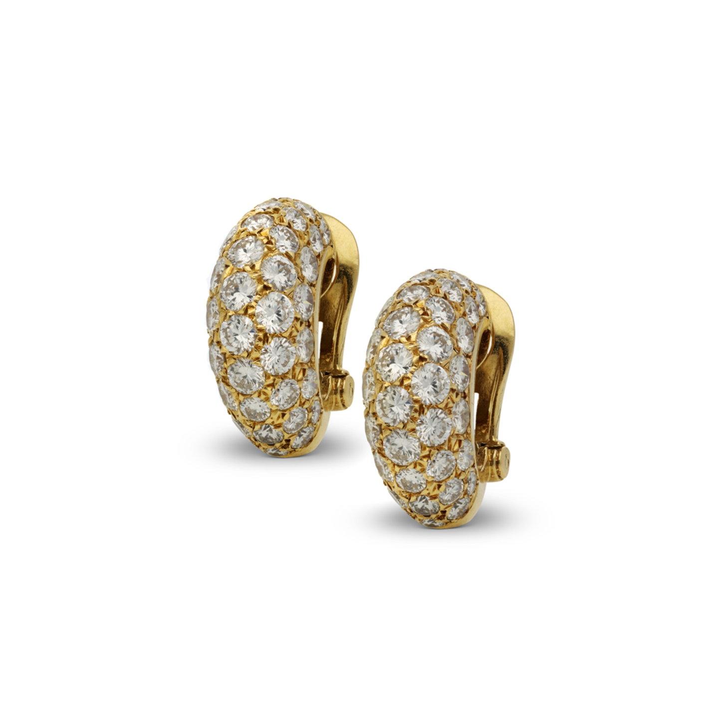 Van Cleef & Arpels French 1970s 18KT Yellow Gold Diamond Earrings front view