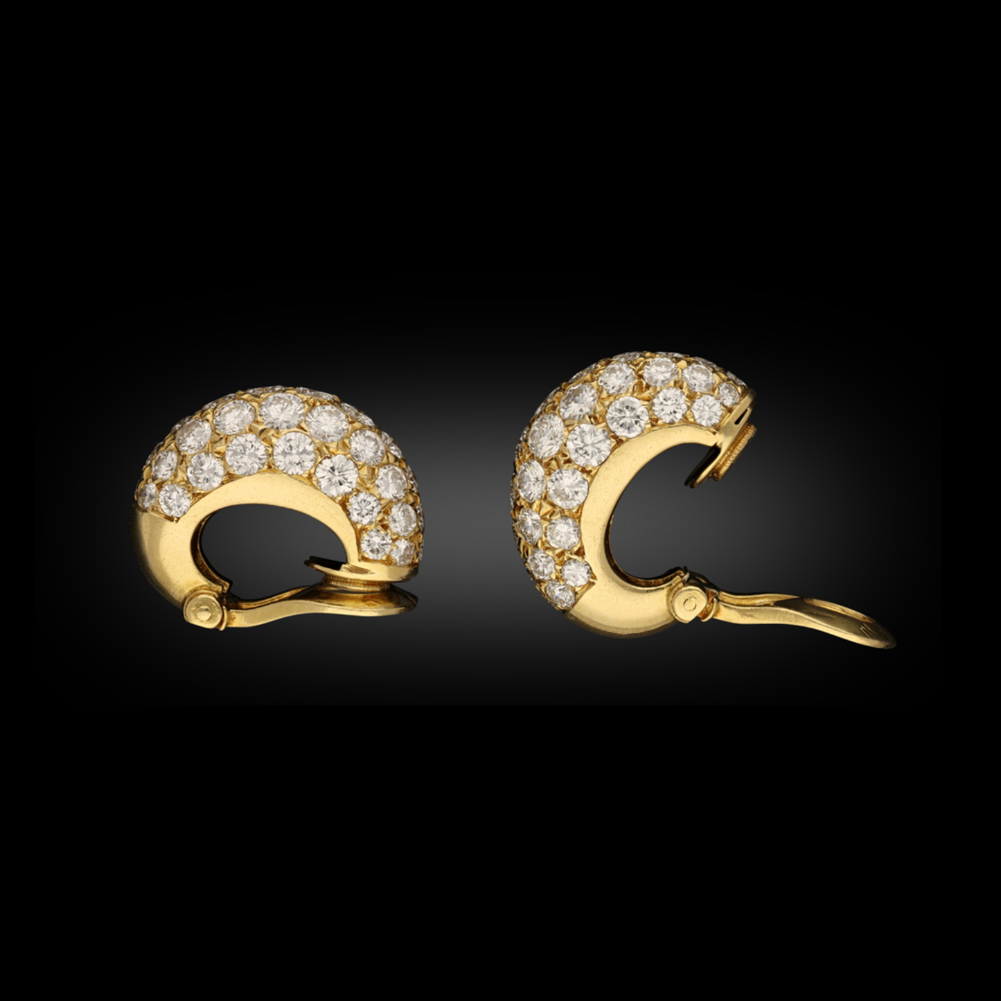 Van Cleef & Arpels French 1970s 18KT Yellow Gold Diamond Earrings side view