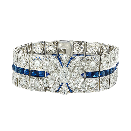 Art Deco Platinum Diamond & Sapphire Bracelet front