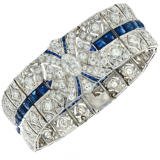 Art Deco Platinum Diamond & Sapphire Bracelet front