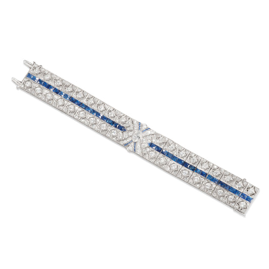 Art Deco Platinum Diamond & Sapphire Bracelet front