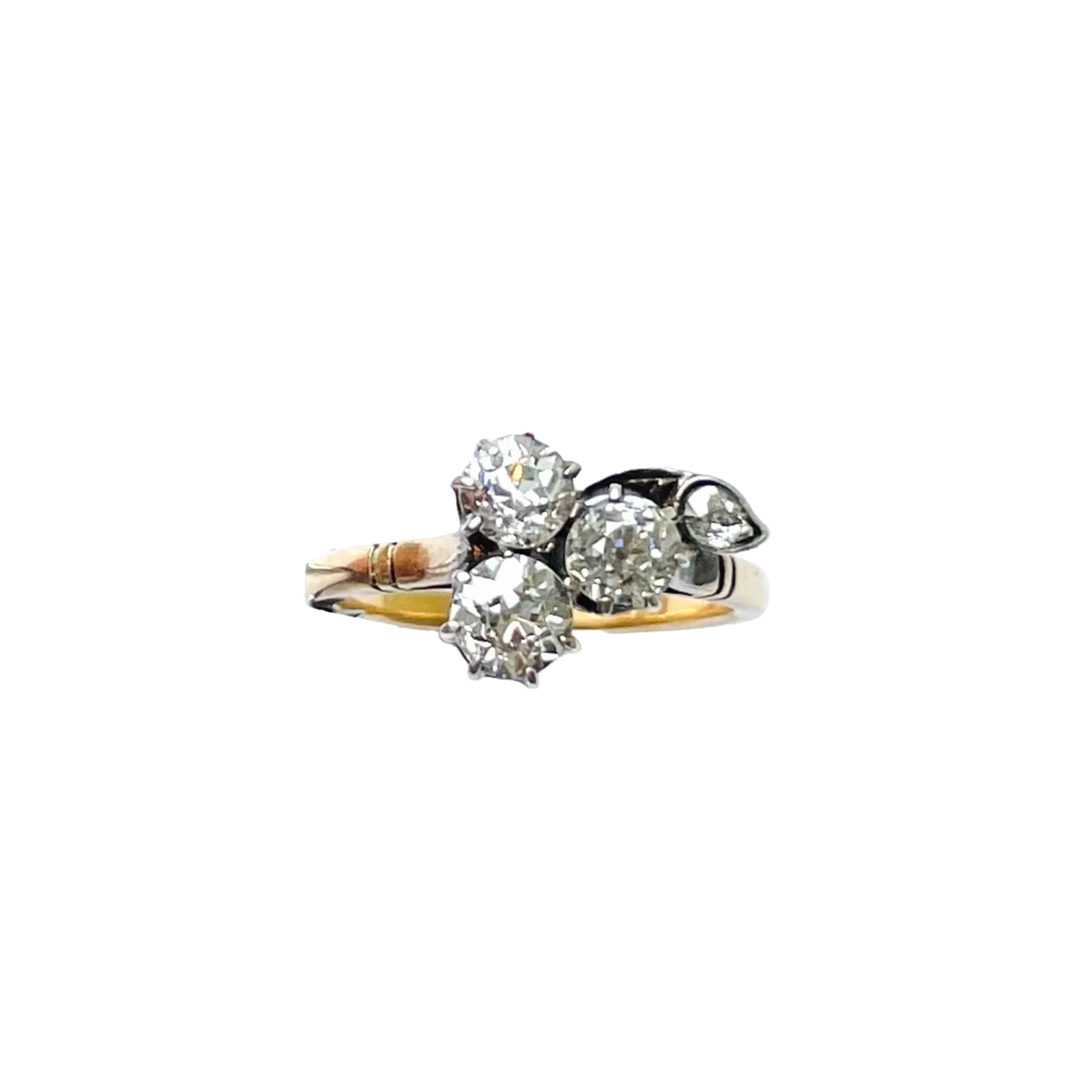 Victorian Silver & 18KT Yellow Gold Diamond Ring front