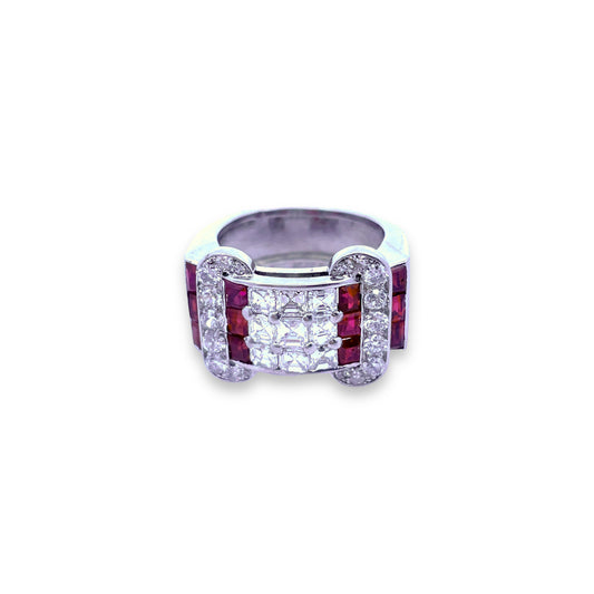 Lacloche Freres London Art Deco Platinum Ruby & Diamond Ring front