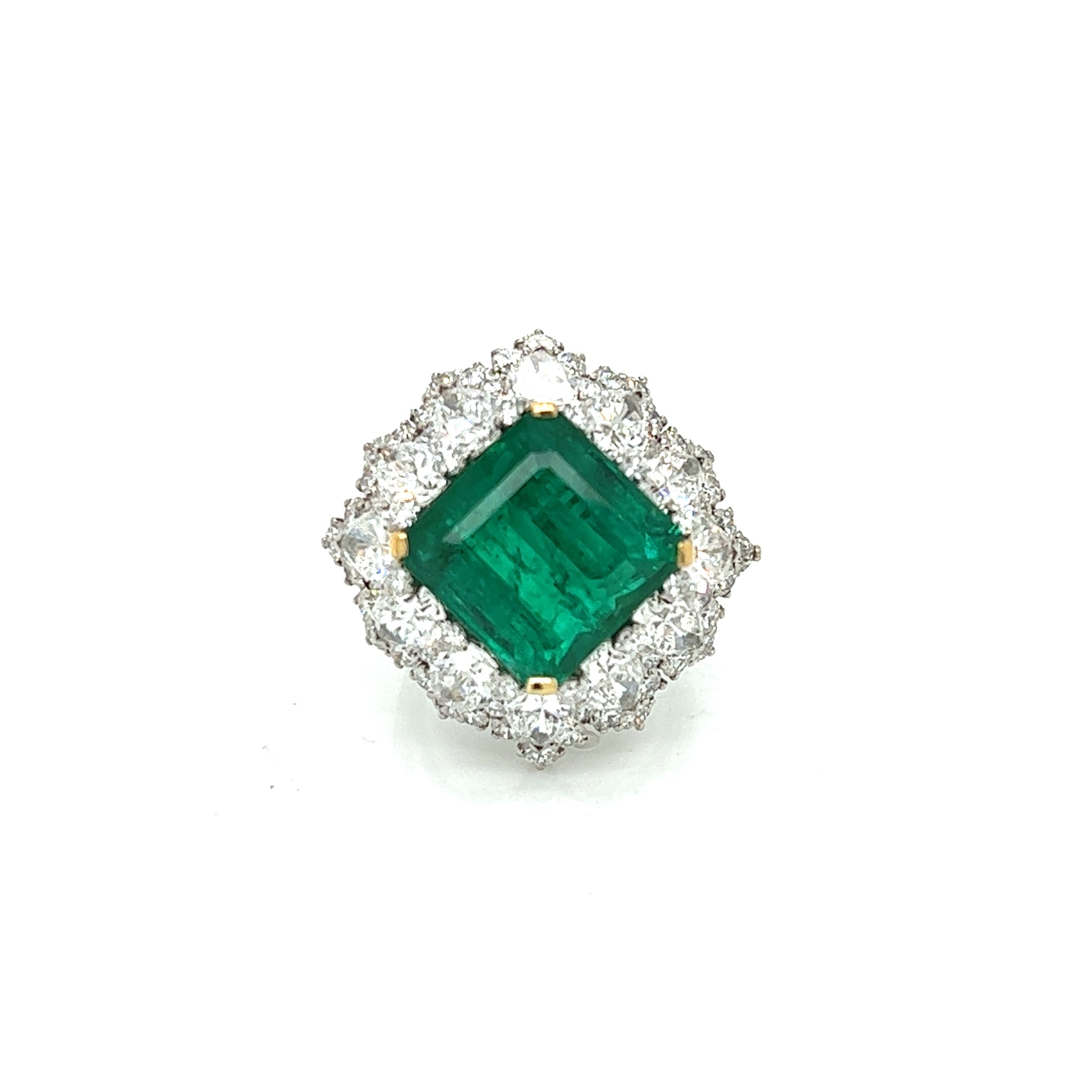 Bulgari 1960s Platinum Emerald & Diamond Ring front