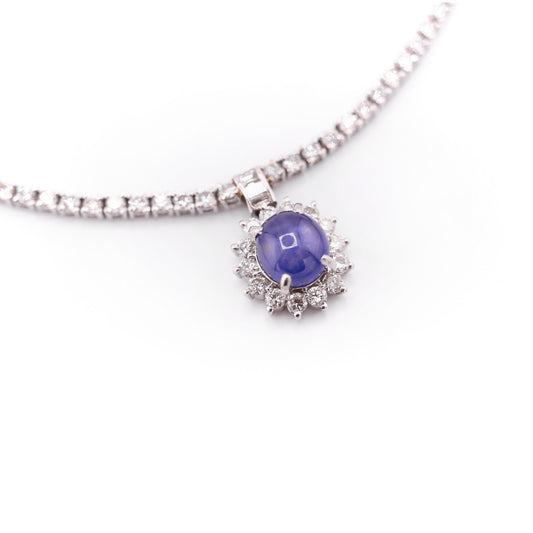 Post-1980s 18KT White Gold Diamond & Sapphire Necklace front
