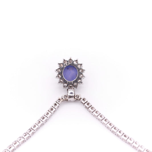 Post-1980s 18KT White Gold Diamond & Sapphire Necklace back