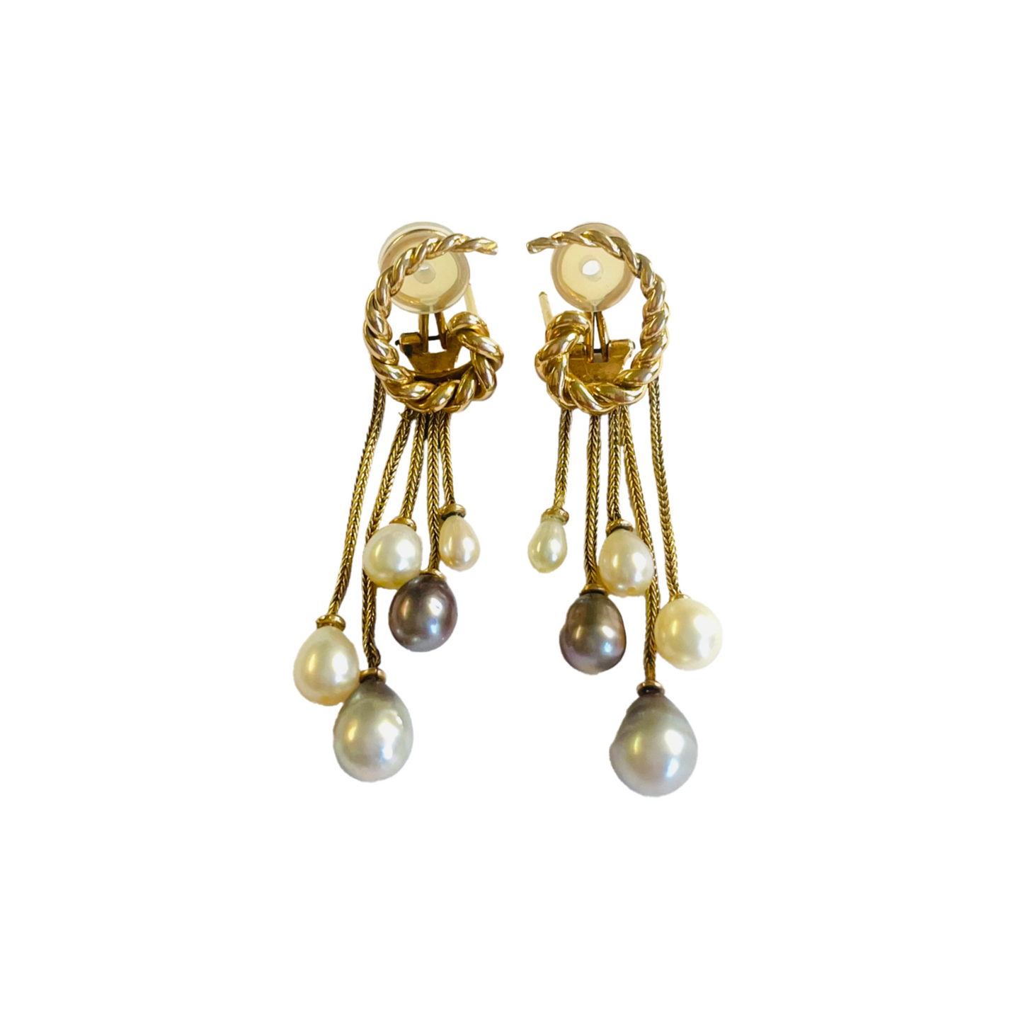 1970s 18KT Yellow Gold Natural Pearl Earrings front