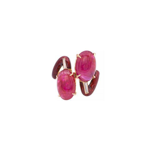 18KT Yellow Gold Ruby, Diamond & Enamel Ring front