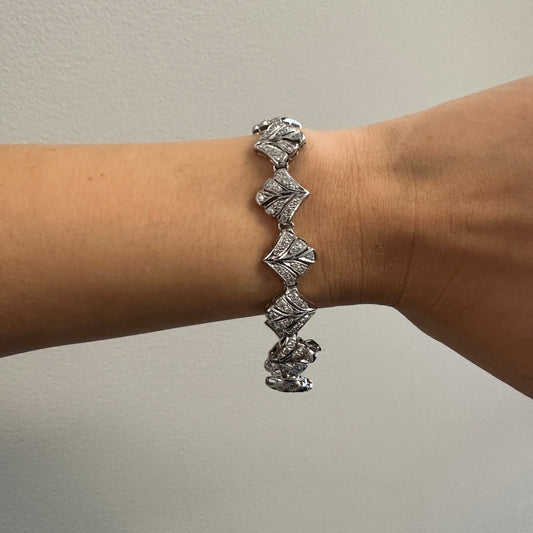 1970s 18KT White Gold Diamond Bracelet on wrist