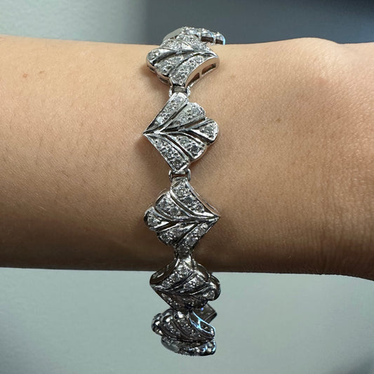 1970s 18KT White Gold Diamond Bracelet on wrist