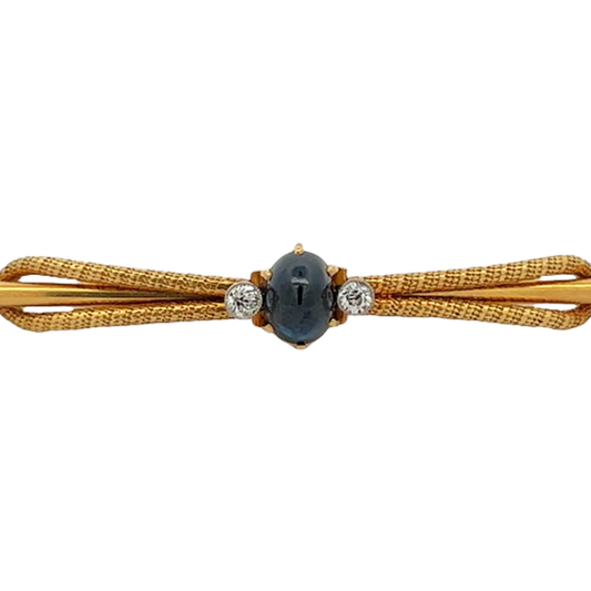 1960s 18KT Yellow Gold Sapphire & Diamond Scarf Pin close-up