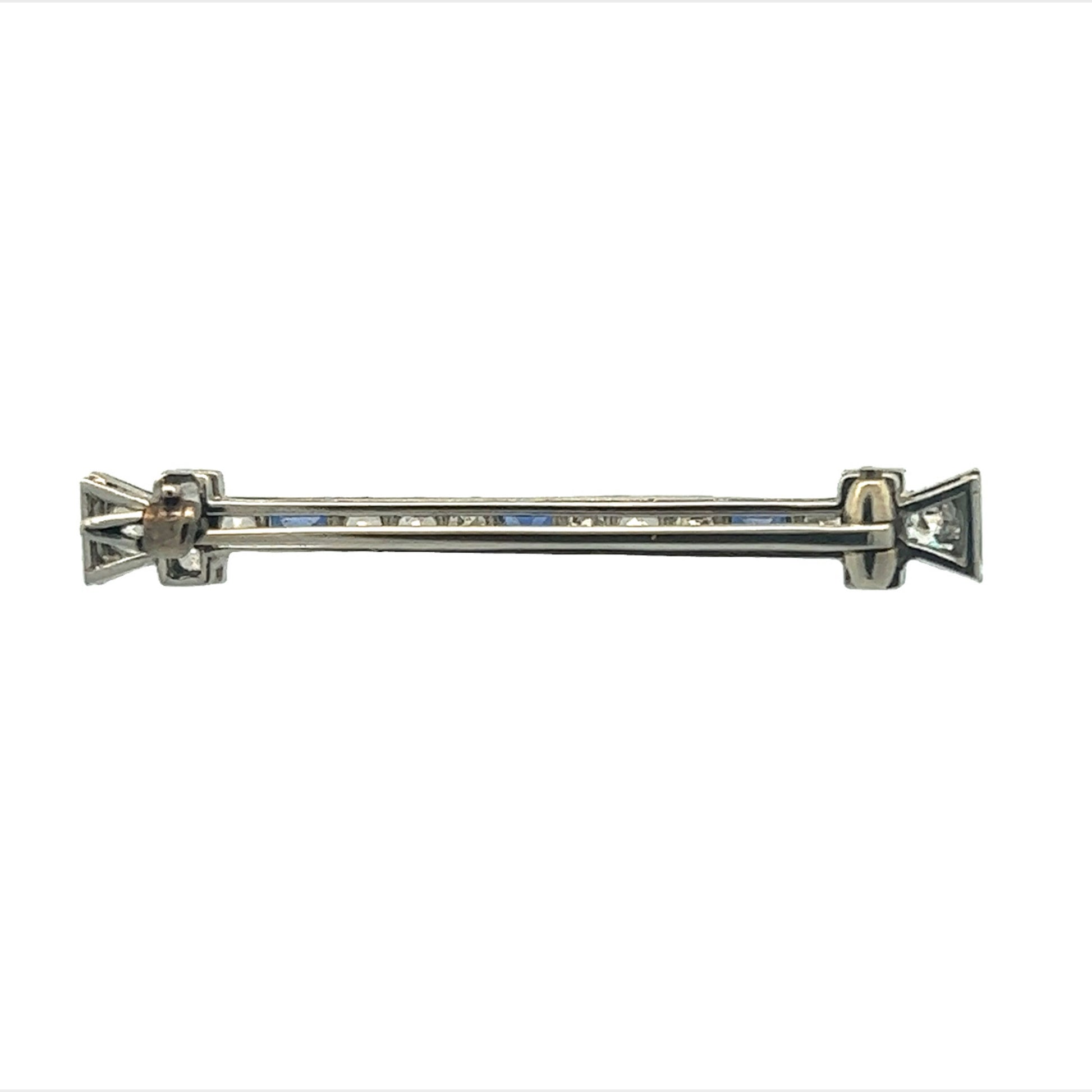 Art Deco Platinum Diamond & Sapphire Bar Brooch back