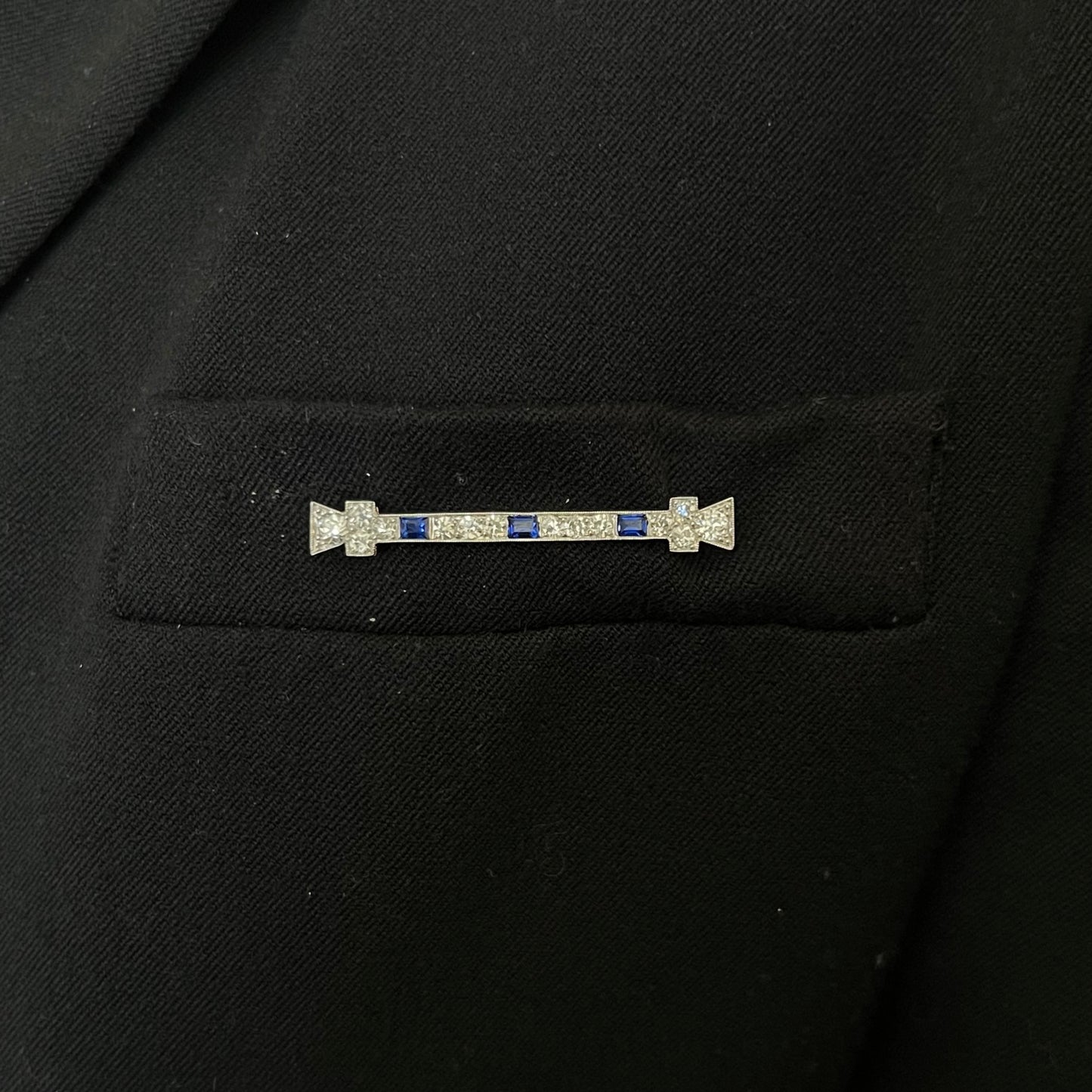 Art Deco Platinum Diamond & Sapphire Bar Brooch