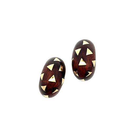 Van Cleef & Arpels 1980s 18KT Yellow Gold Wood Earrings front