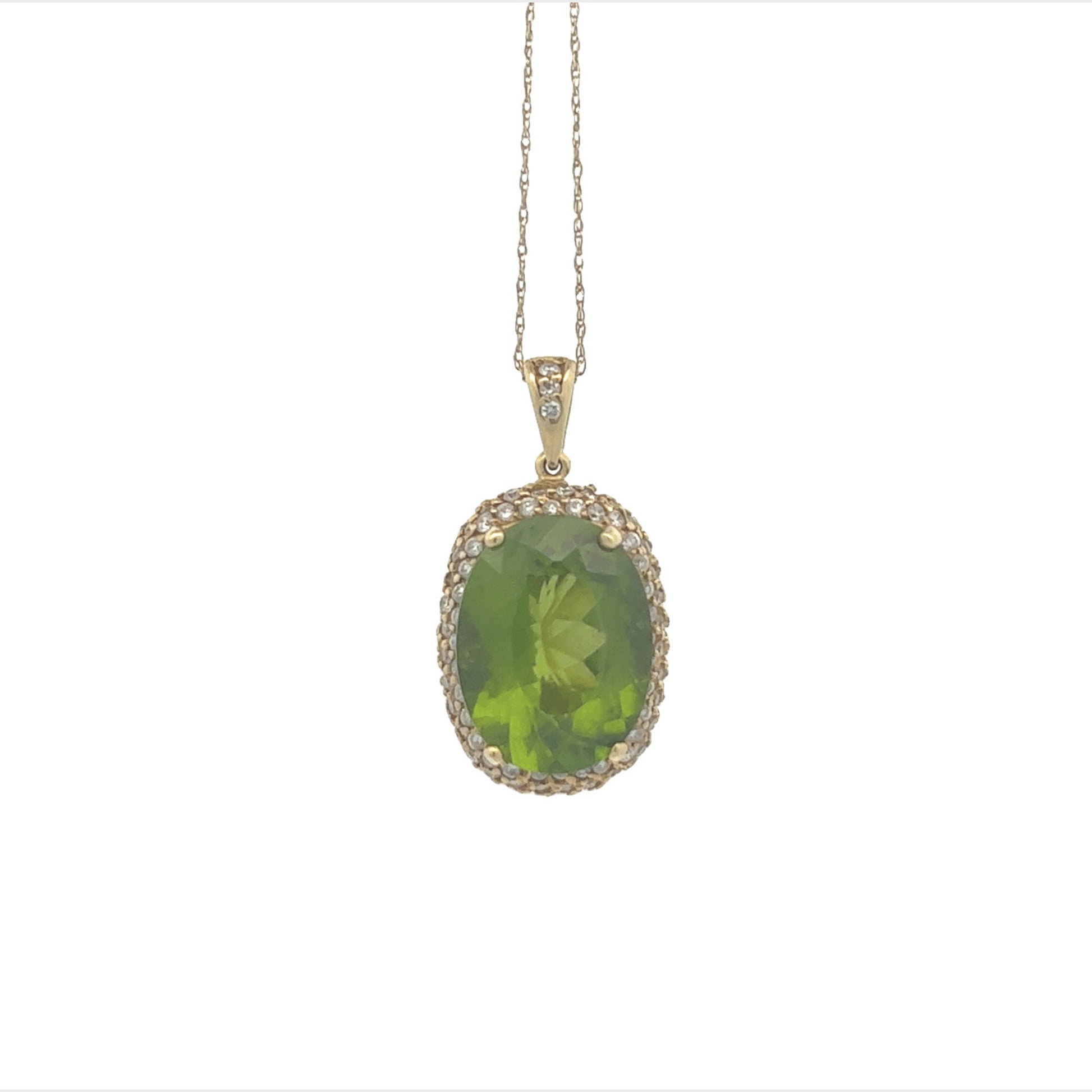 1960s 18KT Yellow Gold Peridot & Diamond Necklace front