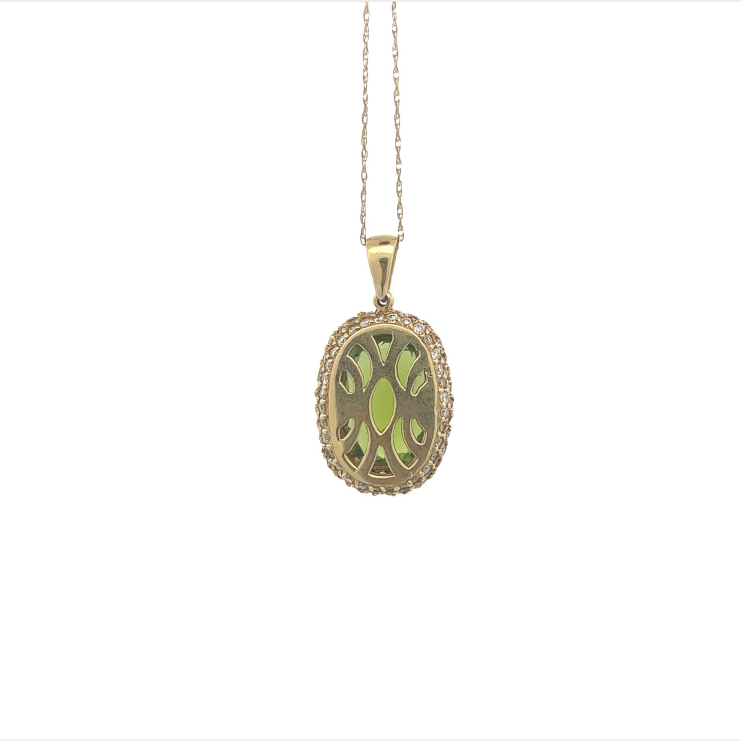 1960s 18KT Yellow Gold Peridot & Diamond Necklace back