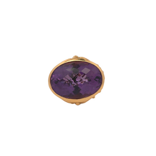 1960s 18KT Yellow Gold Amethyst & Cultured Pearl Ring front