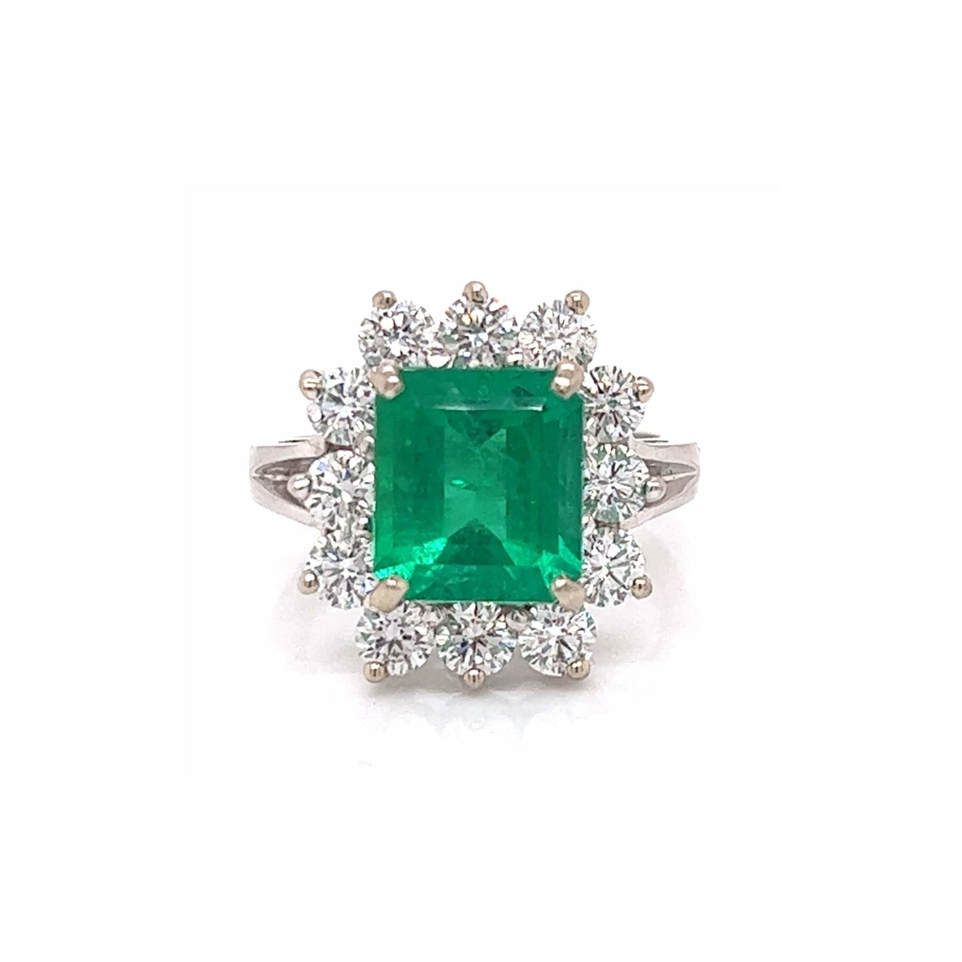 Post-1980s 14KT White Gold Emerald & Diamond Ring front