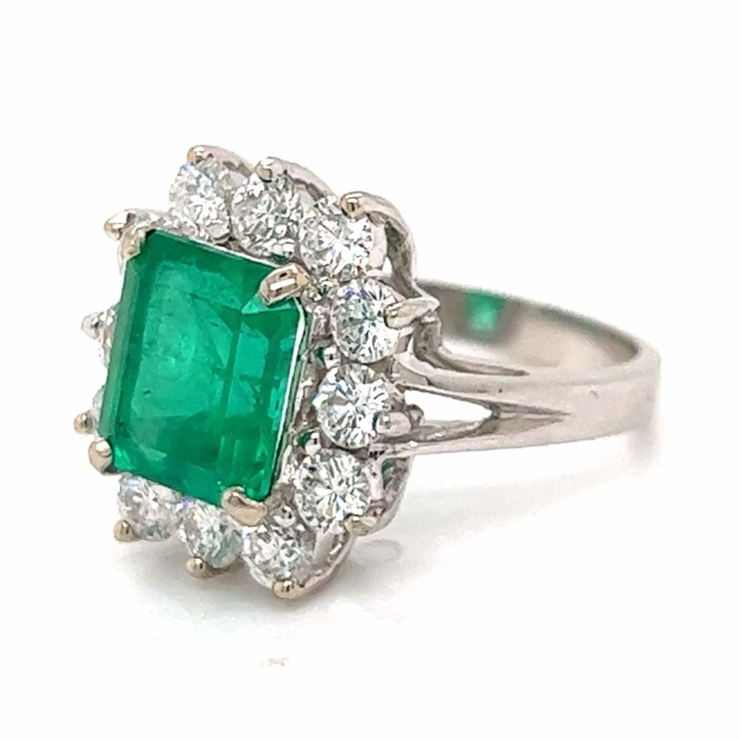 Post-1980s 14KT White Gold Emerald & Diamond Ring front side