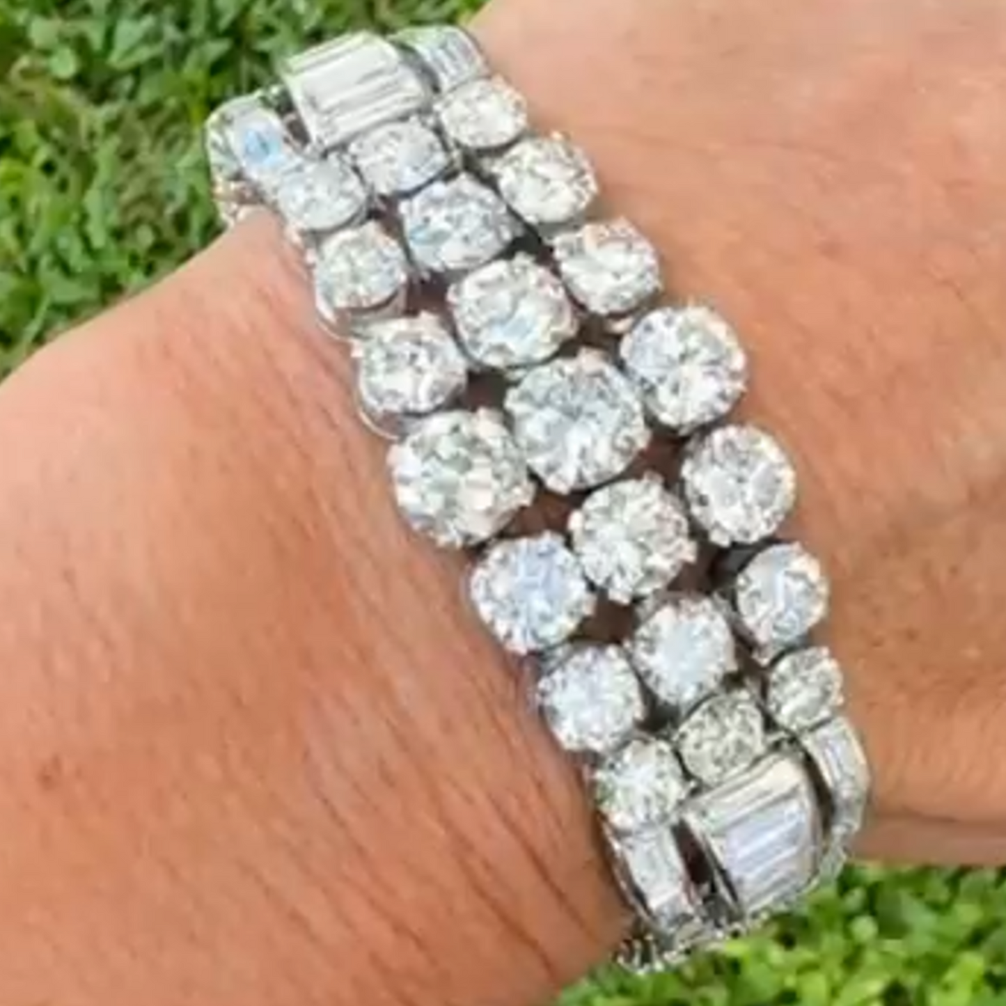 Art Deco Platinum Diamond Bracelet on wrist