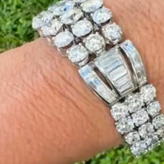 Art Deco Platinum Diamond Bracelet on wrist