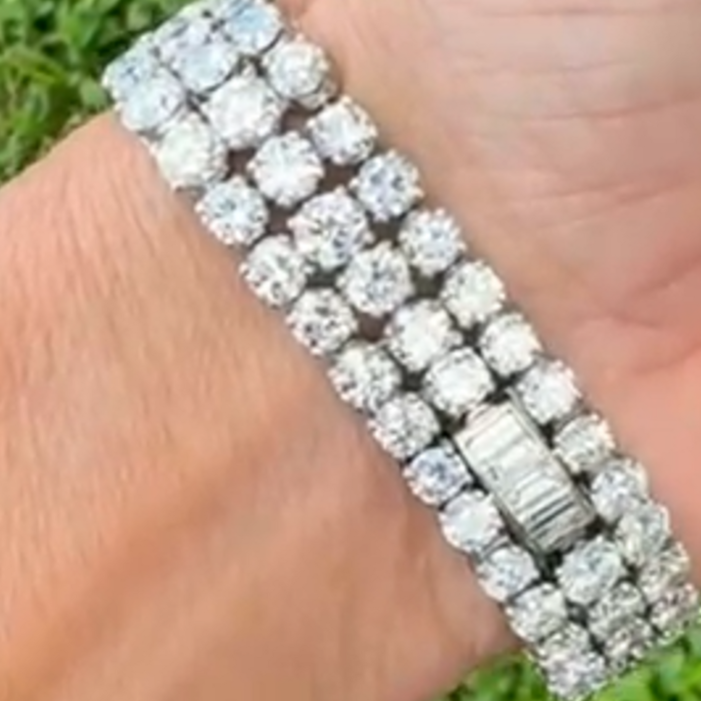 Art Deco Platinum Diamond Bracelet on wrist