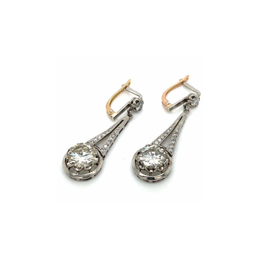 Art Deco Platinum Diamond Earrings front