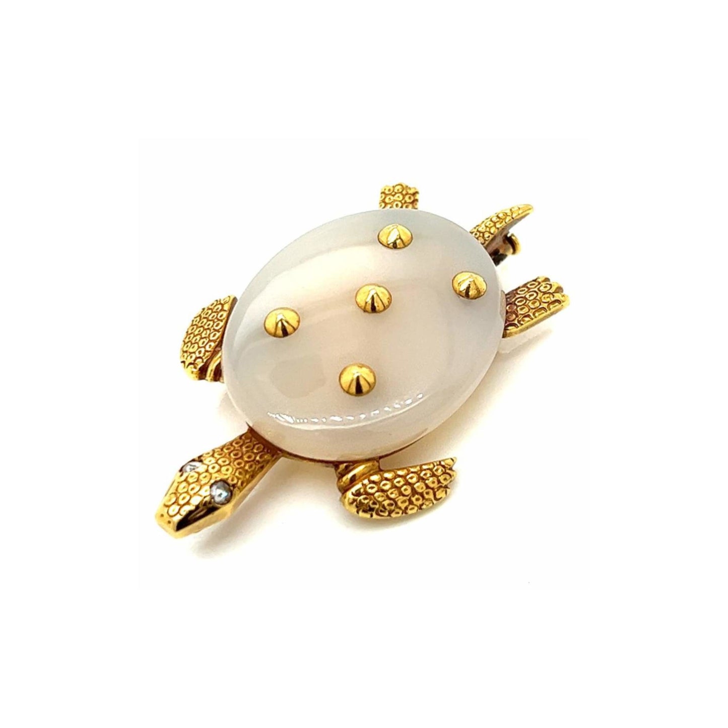 Cartier Paris 1960s 18KT Yellow Gold Chalcedony Turtle Brooch front