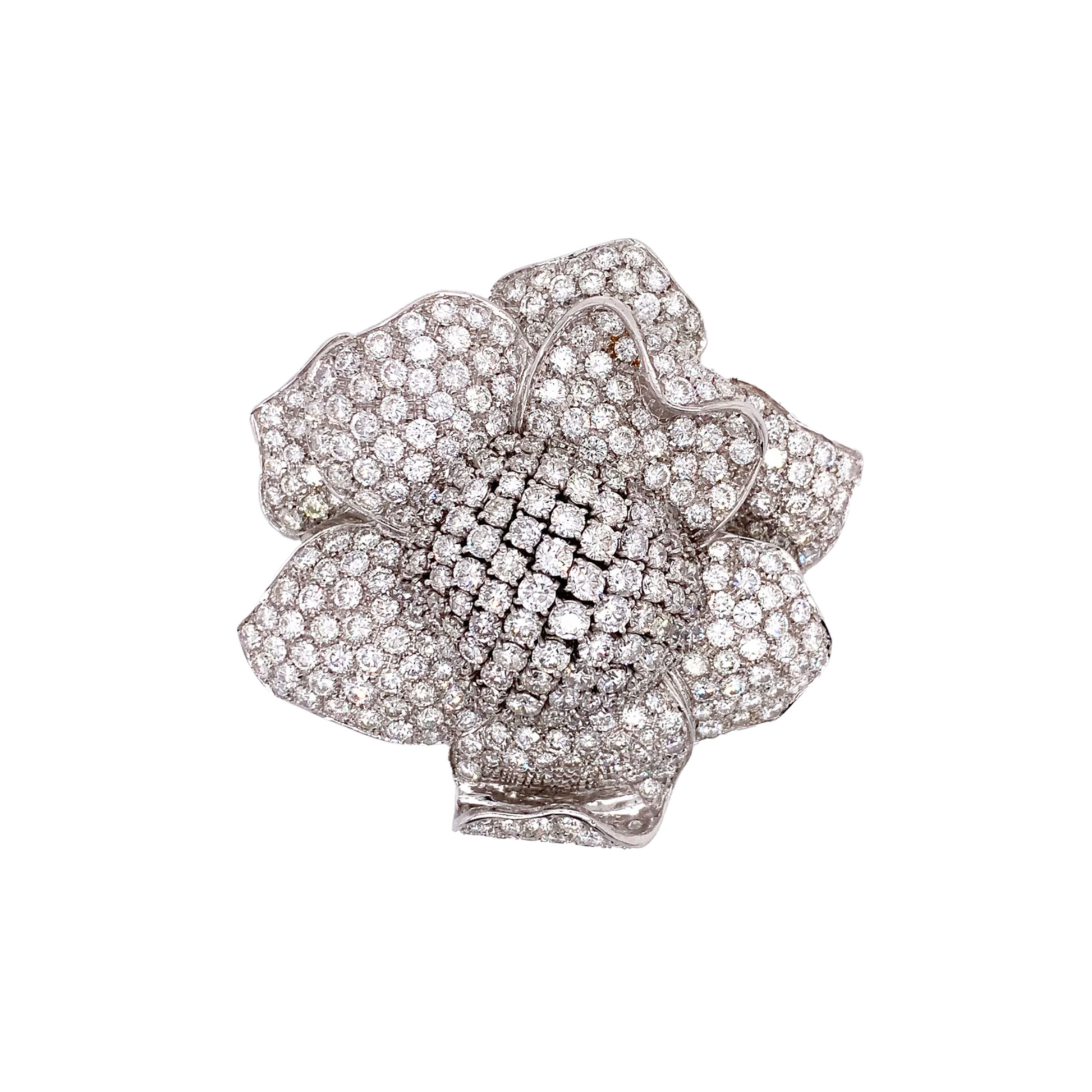 Post-1980s 18KT White Gold Diamond Flower Brooch front