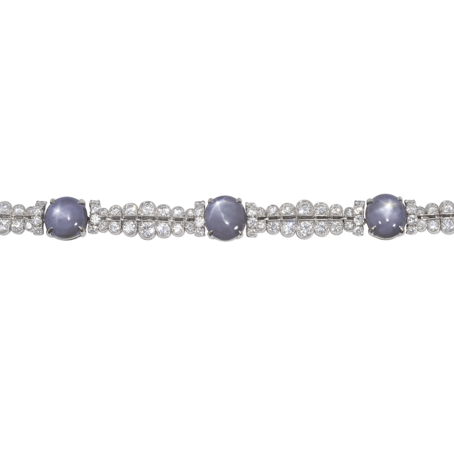 Oscar Heyman Bros Art Deco Platinum Star Sapphire & Diamond Bracelet close-up of front